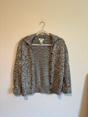Vintage Talbots Black & Cream Heathered Knit Cardigan